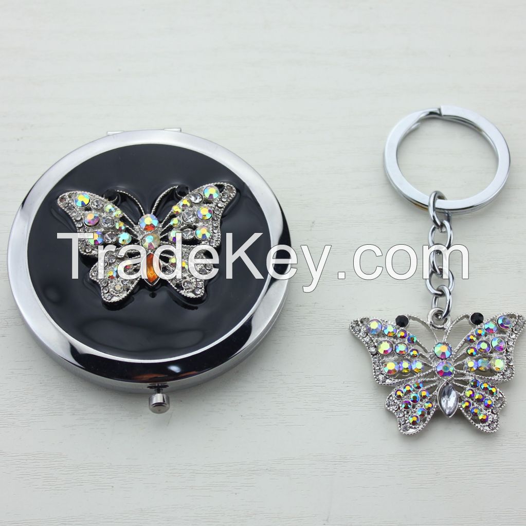 Gifts for her gifts set butterfly compact mirror with crystals for promotional gifts