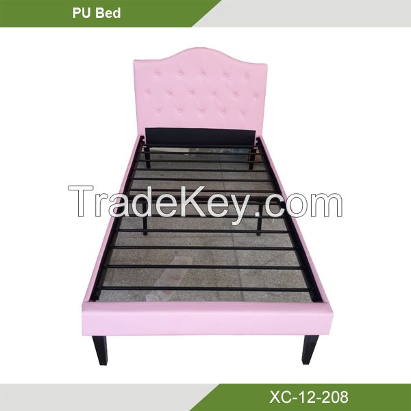 Children bedroom furniture lovely pink faux leahter twin platform child bed XC-12-208