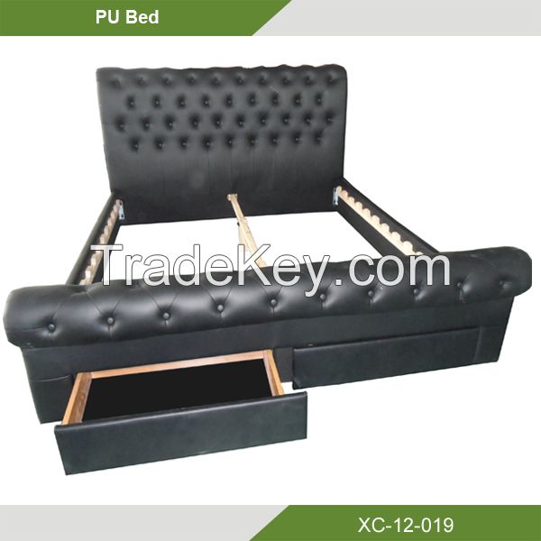 Elegant Italian design modern genuine PU leather bed with storage XC-12-019