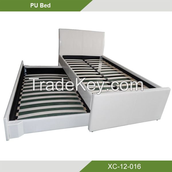 Modern design leather single bed with trundle XC-12-016