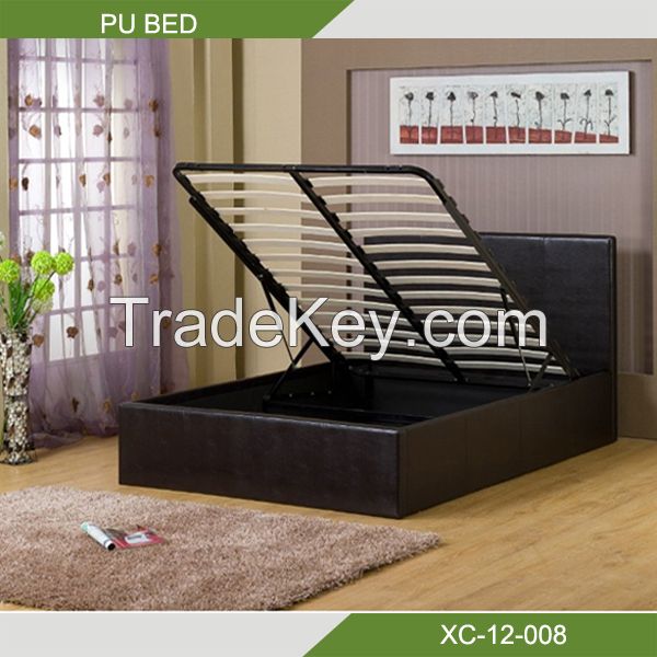 High quality modern bedroom furniture faux leather platform gas lift bed XC-12-008