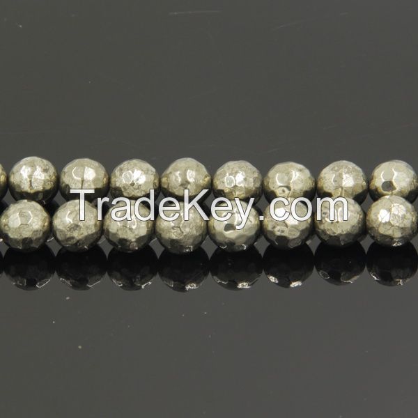 China Wholesale Semi Precious Stone Pyrite Beads Round Faceted
