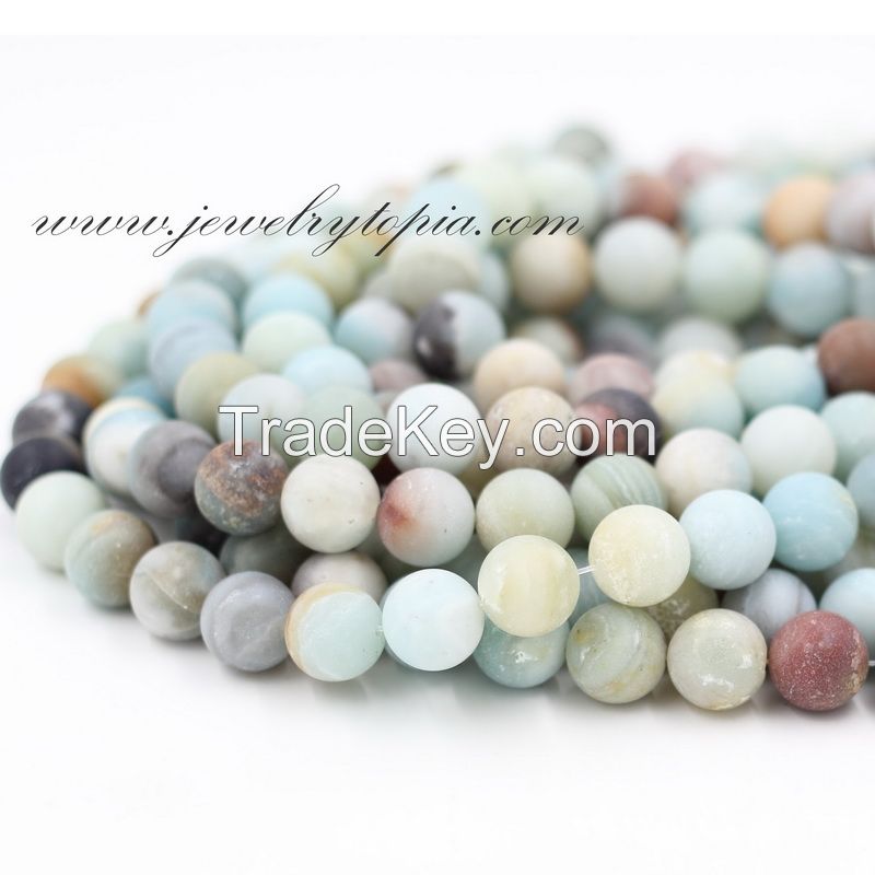 Wholesale Frosted Round Shape Multicolor Amazonite Stone Beads 4 6 8 10 12 14mm