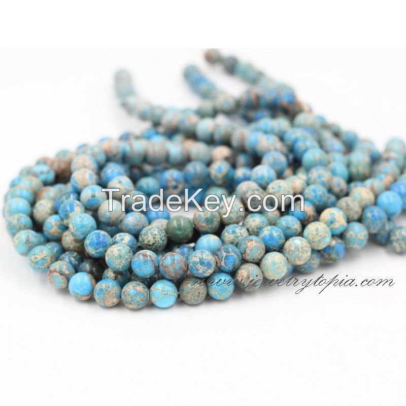 Wholesale Natural Blue Impression Jasper Round Stone Beads String 4 6 8 10 12mm