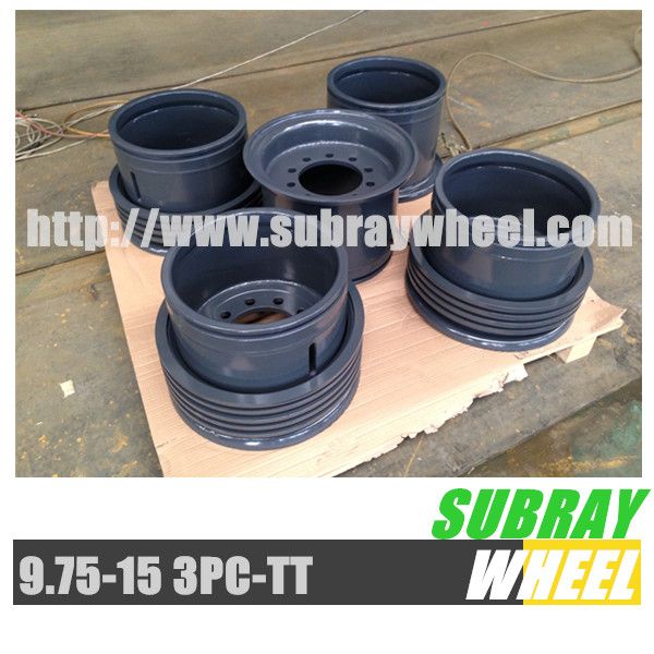 3 Piece Tube wheel rims for material handling 9.75-15