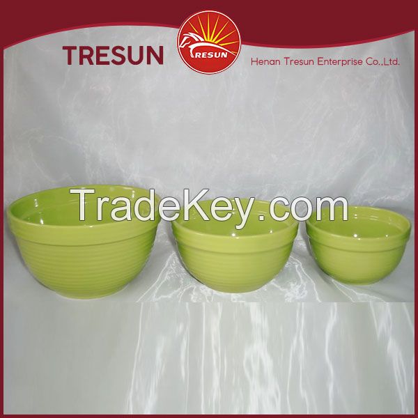 Stoneware 3pcs solid color glaze mixing bowl sets