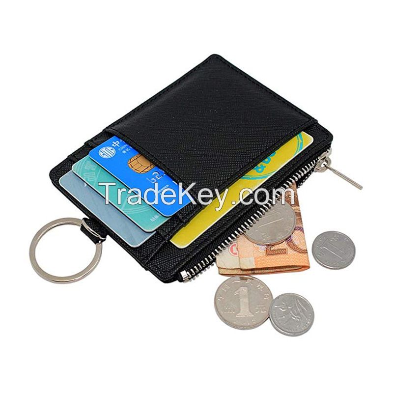 cow genuine leather card holder wallet with key chain