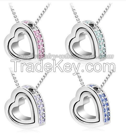 ON SALE - Heart Pendants Sweater Chain Rhinestone Necklace