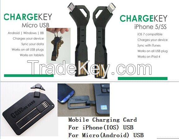 ChargeKey usb charge cell phone charge key sync keychain cable for iPhone for ipod