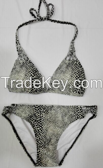 Sexy bikini with push up cup and adjustable strings, white and black print, UV protection