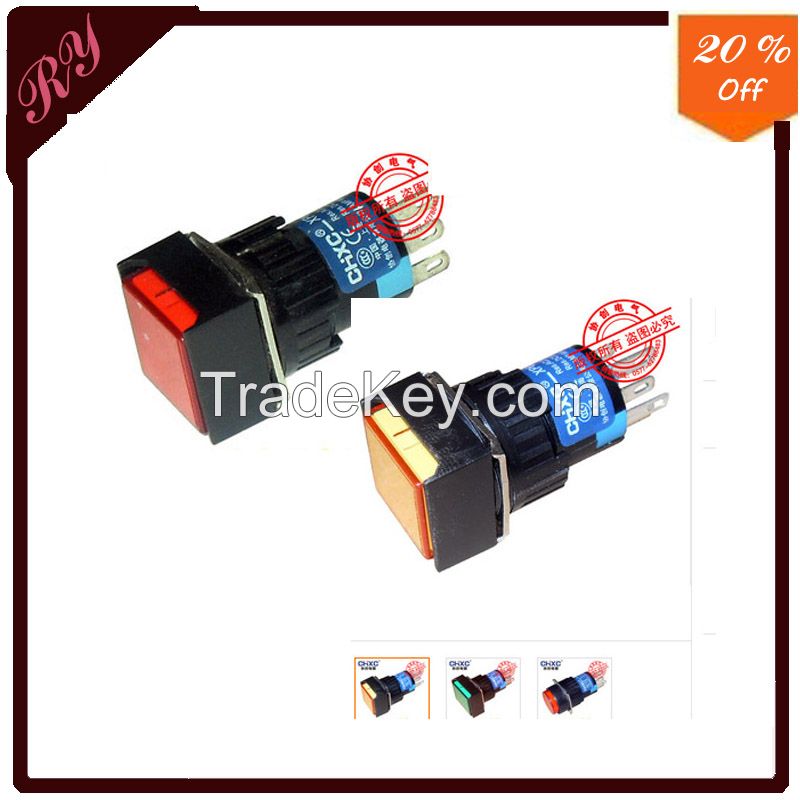 DC 24V Red Light 5P Momentary Panel Mount Squared Push Button Switches 16mm Mounting Hole