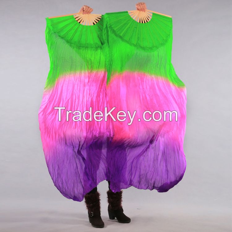 Belly dance Chinese fan veil 100% real silk pair more than 30 colors