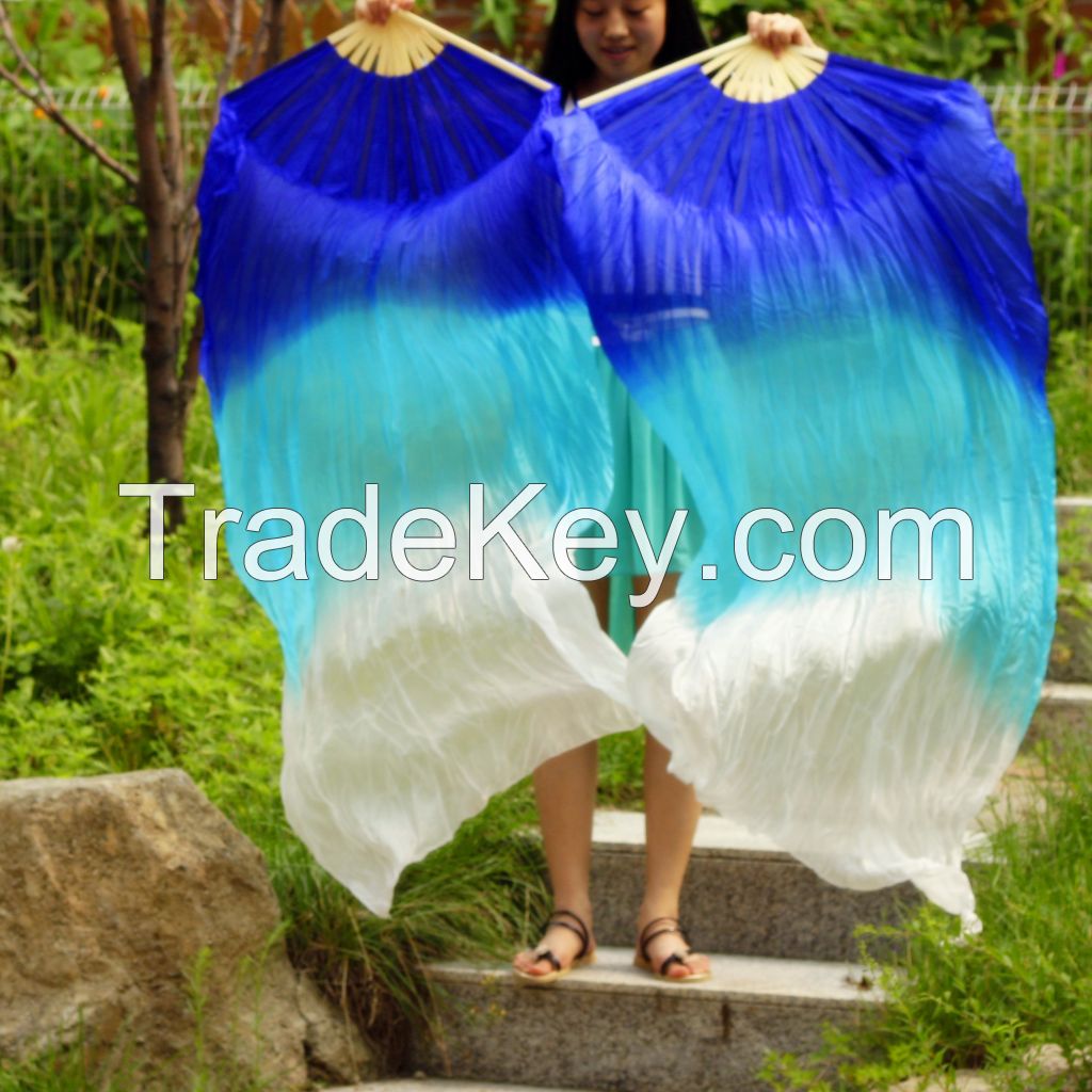 Belly dance Chinese fan veil 100% real silk pair more than 30 colors