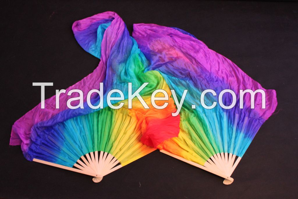 Belly dance Chinese fan veil 100% real silk pair more than 30 colors