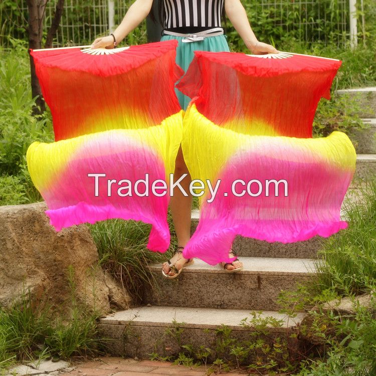 Belly dance Chinese fan veil 100% real silk pair more than 30 colors