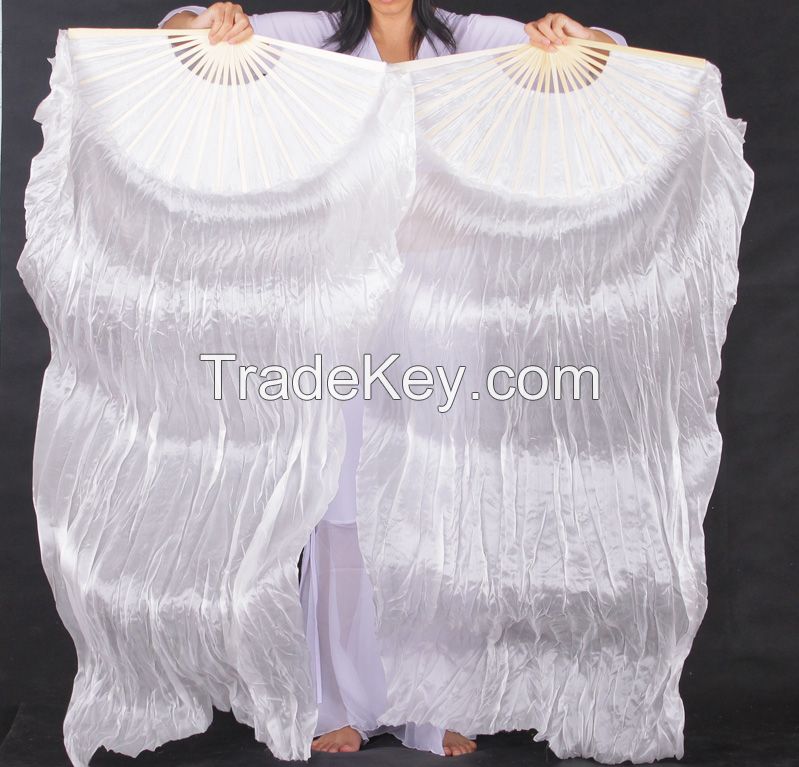 Belly dance Chinese fan veil 100% real silk pair more than 30 colors