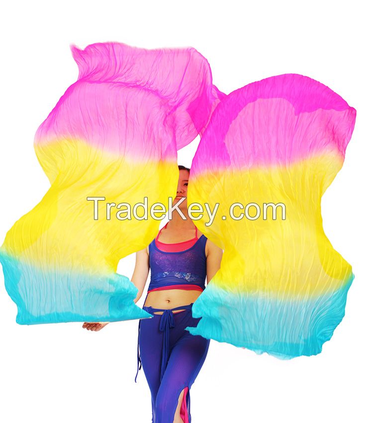 Belly dance Chinese fan veil 100% real silk pair more than 30 colors