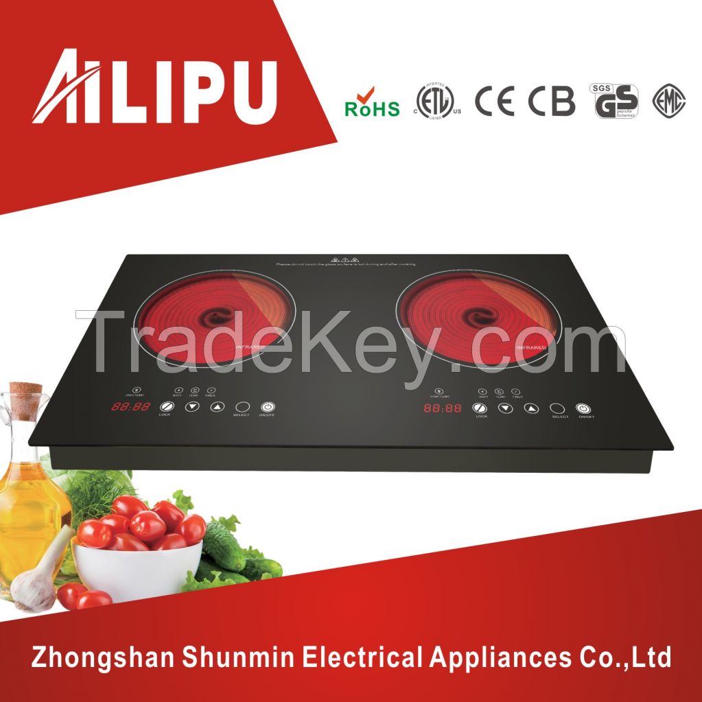 Stainless steel body housing double burner infrared cooker/two hotplate ceramic hob/electric cermaic cooker/electrical cooktop