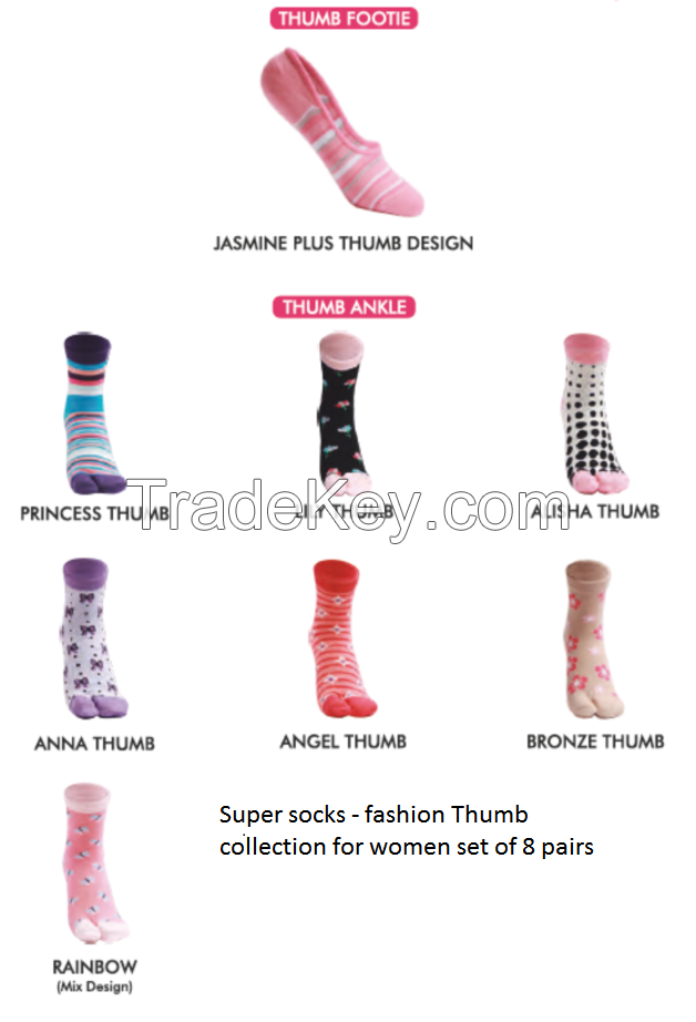 Women's socks- fashion thumb collection for women -set of 8 pairs