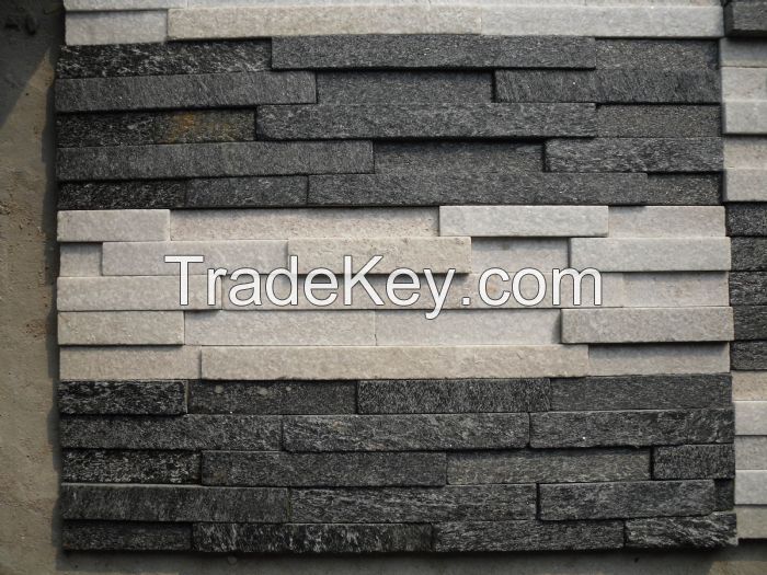 Quartzite Cultured Stone Wall Cladding, White and Black Ledgestone Wall Panel, Veneers