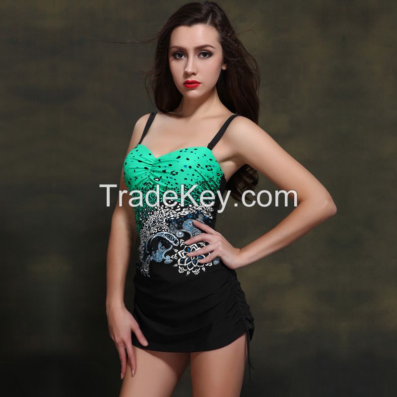 2015 Women Casual Dress One Piece Swimwear Plus Size Swimsuit Ladies Sexy Clubwear Sleeveless Jumpsuit Short Skirt Bathing Suit