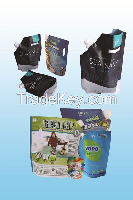 Self-Standing Packaging with Straw and Corner Spout, Plastic Spout Pouch