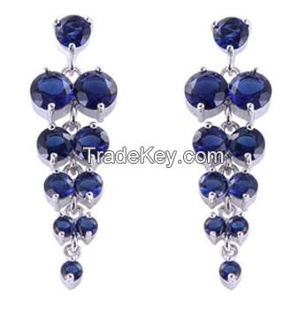 Classic zircon earrings style, dark blue as the sea
