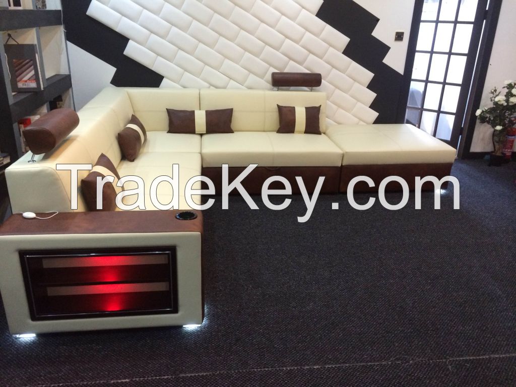 Corner Sofa Bed with Storage, Pouf and LED Shelf