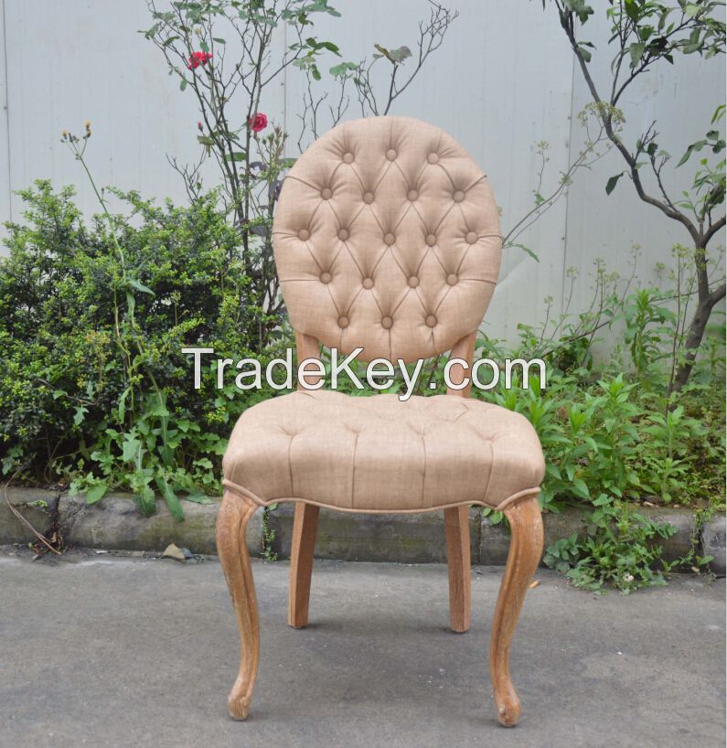 French Tufted Wooden Dining Chair