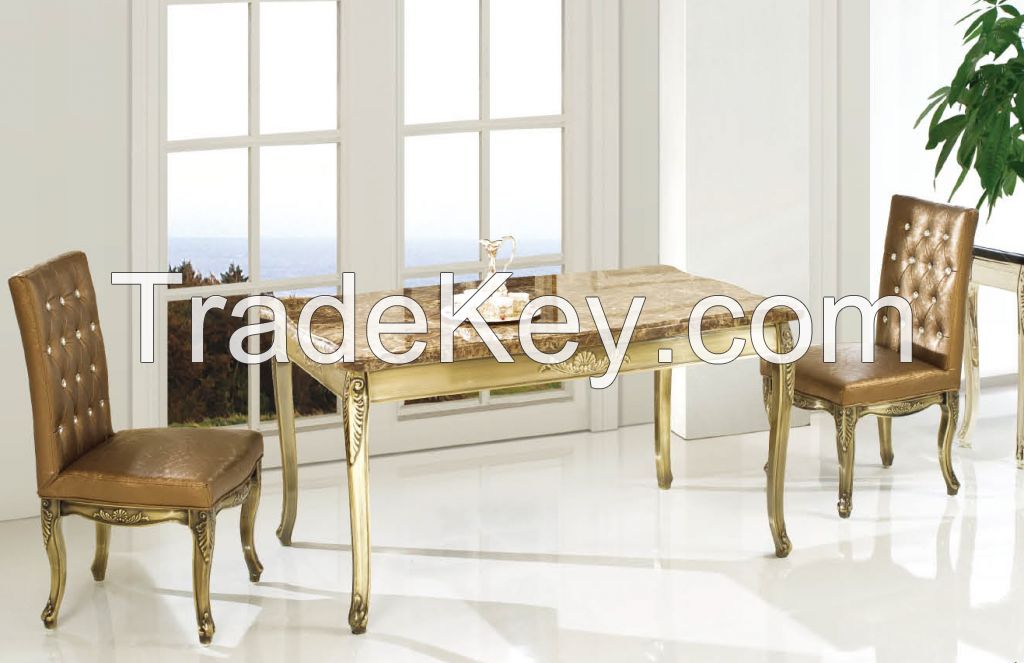Rectangle marble surface gilded metal dinning table