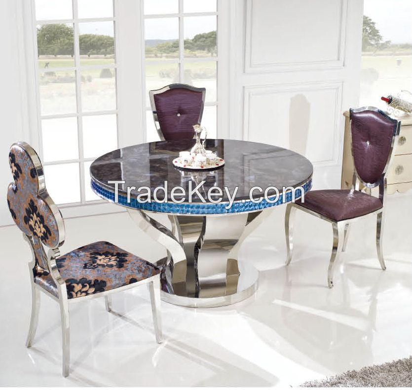 Round marble surface stainless steel dining table