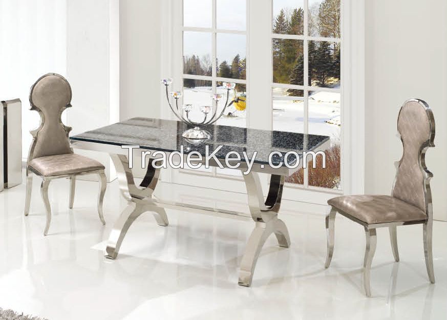 Rectangle marble surface stainless steel dining table
