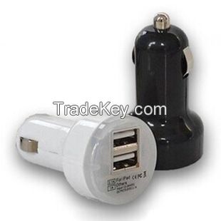 Dual USB Mini Car Charger (with blue LED lights)