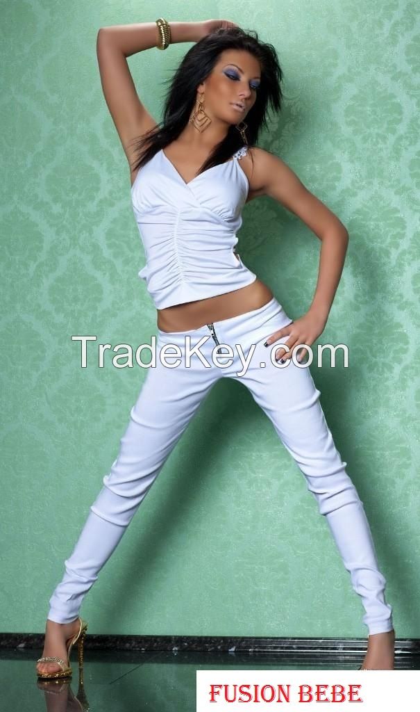 Ladies skinny look stretchy brass zip trouser