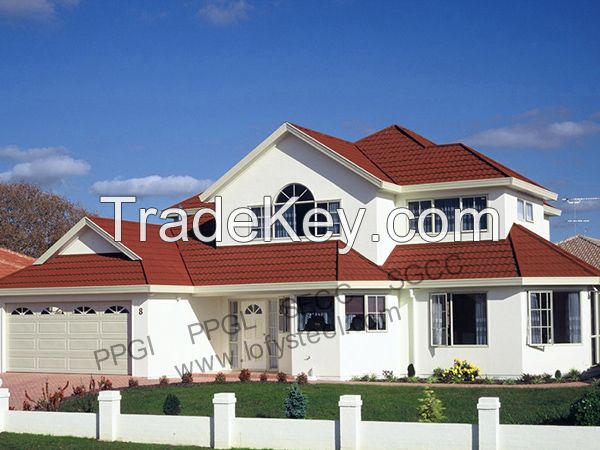 Roof Tiles - Stone Chip Coated Steel Roof Tiles , RED BRICK