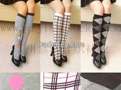 fashion girl knee high socks/women cotton socks/guangzhousocks manufacturer