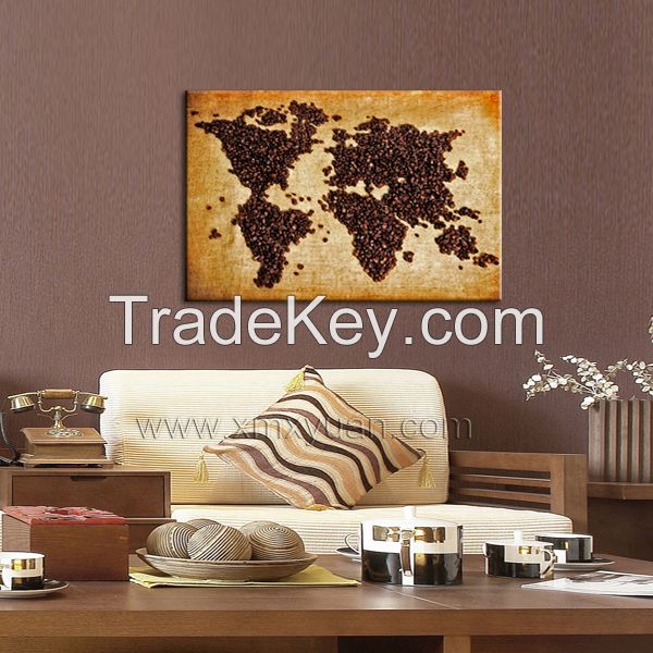 Canvas Print Picture -Coffee Bean Map- Total size: Width 35.4"(90cm), Height 23.6"(60cm) Completely framed - Wall Art - Ready to Hang