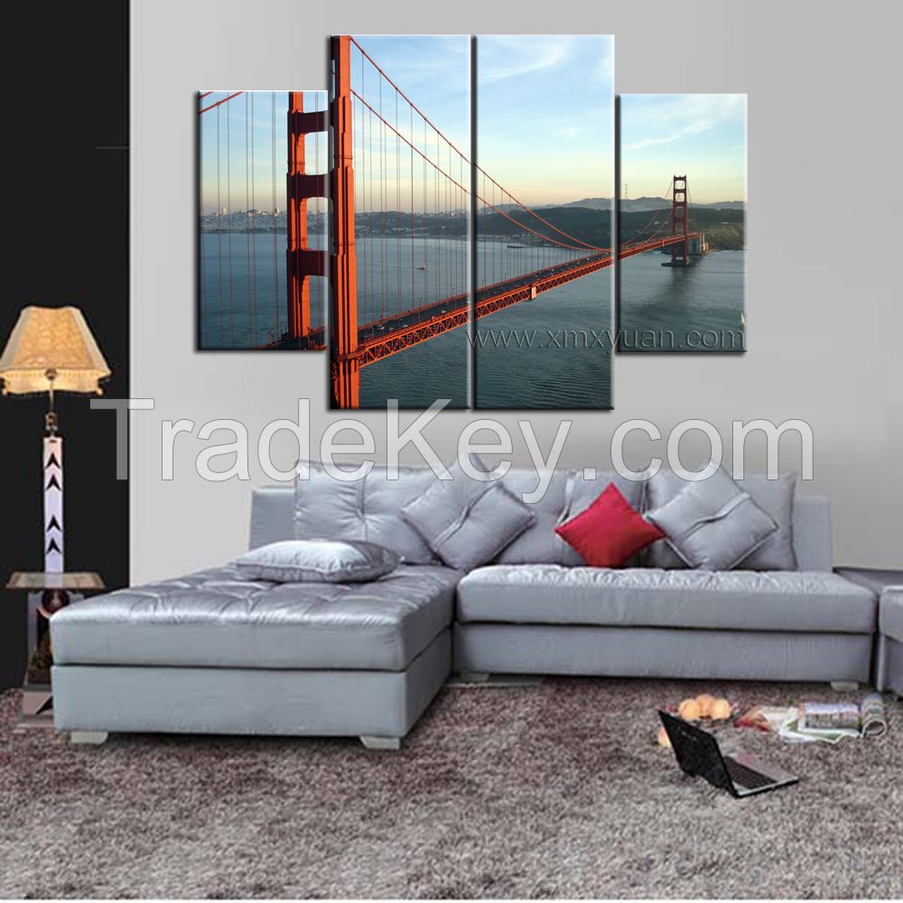 Canvas Print Picture -Pop USA Golden Gate Bridge- Total size: Width 23.6"(60cm), Height 17.7"(45cm) Completely framed - Wall Art - Ready to Hang
