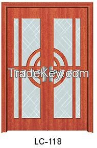 Wooden double door with glasses