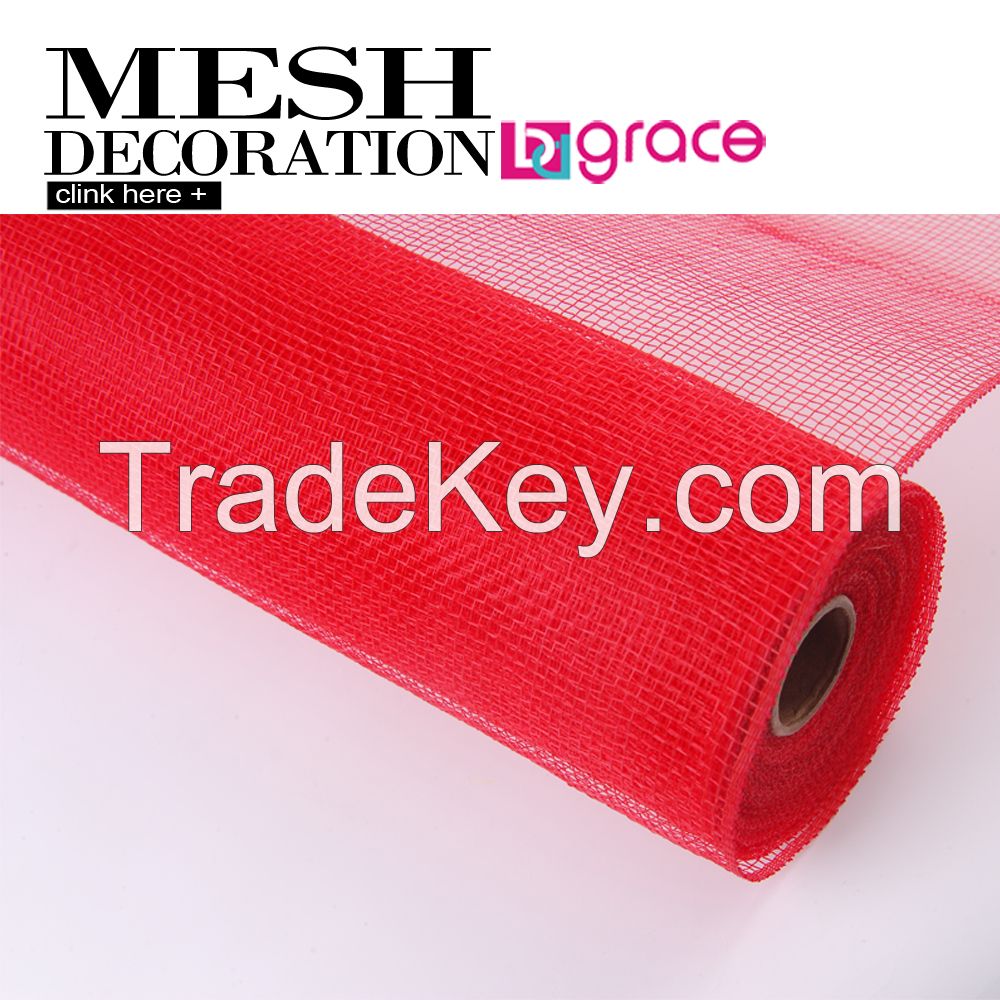 red color poly deco wrapping mesh for making artificial flower bouquet