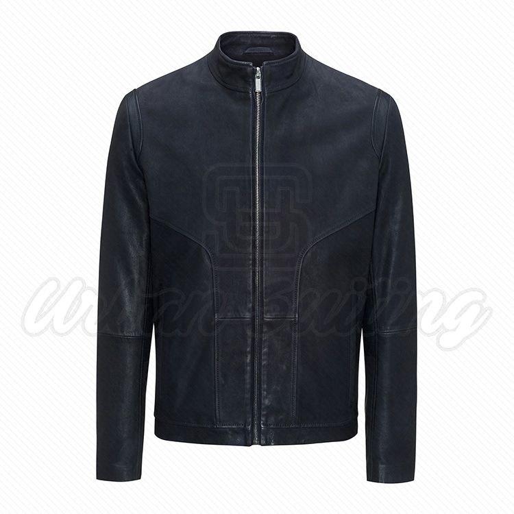 Men Slim Fit Leather Biker Jacket Blue Shade USI-8881
