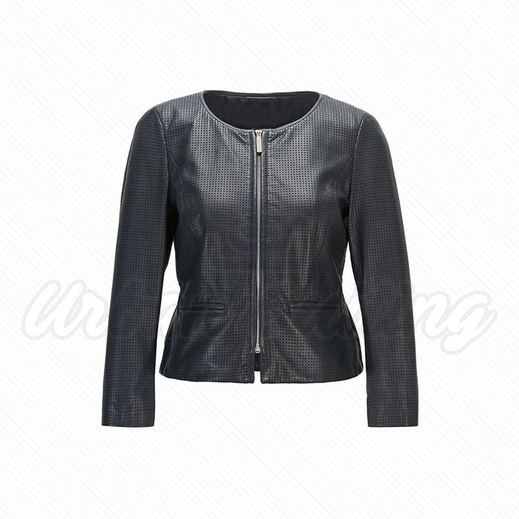 Ladies Collar Less Leather Jacket USI-6024