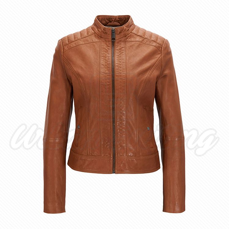 Ladies Slim Fit Light Weight Leather Jacket Brown USI-6026-B