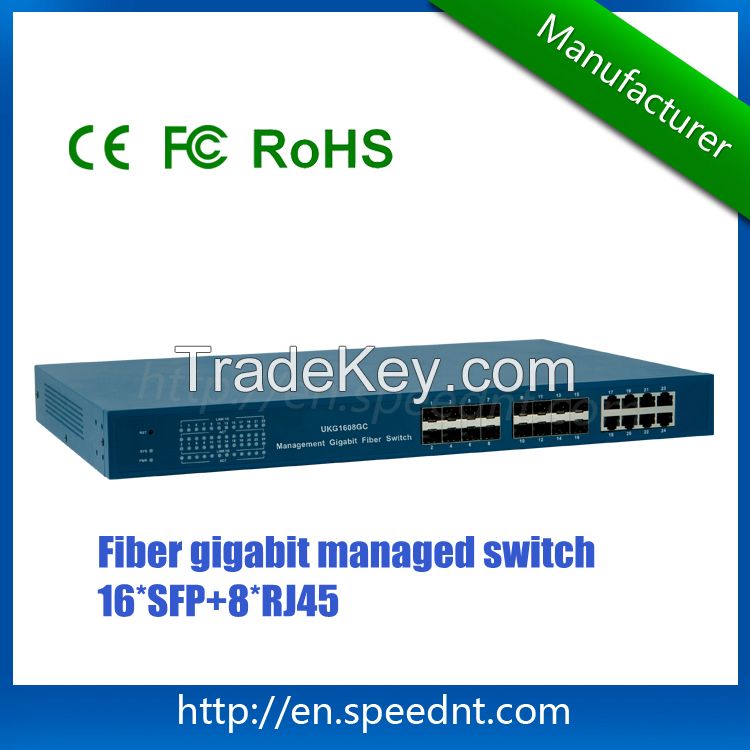 Managed Gigabit fiber Ethernet switch UKG1608GC with 16 SFP ports 8 RJ45 ports