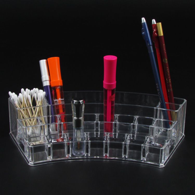 Clear View Acrylic Crescent Makeup Cosmetics Organizer Brush Eyebrow Pencil Lipstick Display Stand Rack Holder Box Case 19 Compartments