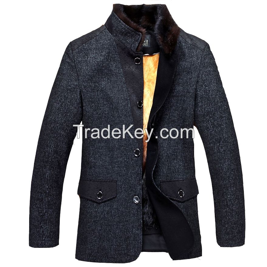 2015 Top Luxury Detachable Yellow-throated Marten Hair Liner Mink Hair Collar Thick Grey Wadded Cotton-padded Jacket Nick Coat Jacket Clothes