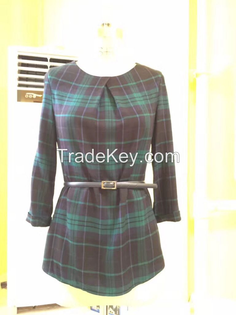 new arrival elegant check patterns round neck blouse