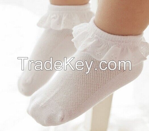 Baby net socks with lace, made of cotton, various colors, OEM are welcome.