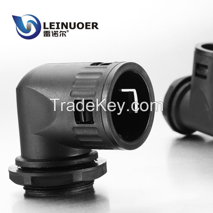 Right angle union/joint fitting/gland /connector for plastic corrugated  flexible conduit/pipe/hose/tube/tubing