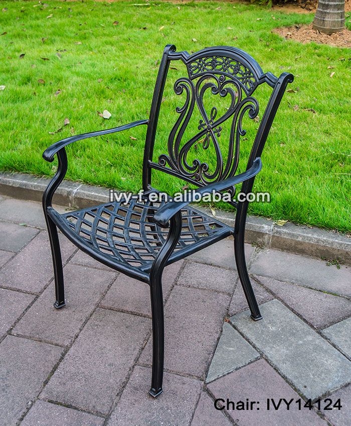 outdoor furniture dining chair metal cast aluminum chair stackable powder-coated with armrest #IVY14124